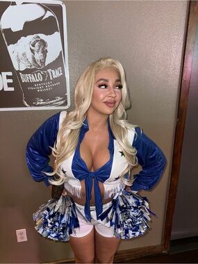 Blue and White Cheerleader Jacket and Shorts Set